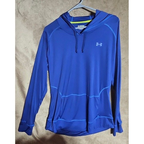 Under Armour Tops - Under Armour HeatGear Green Hoodie Womens XL Royal Blue Semi-Fitted Activewear